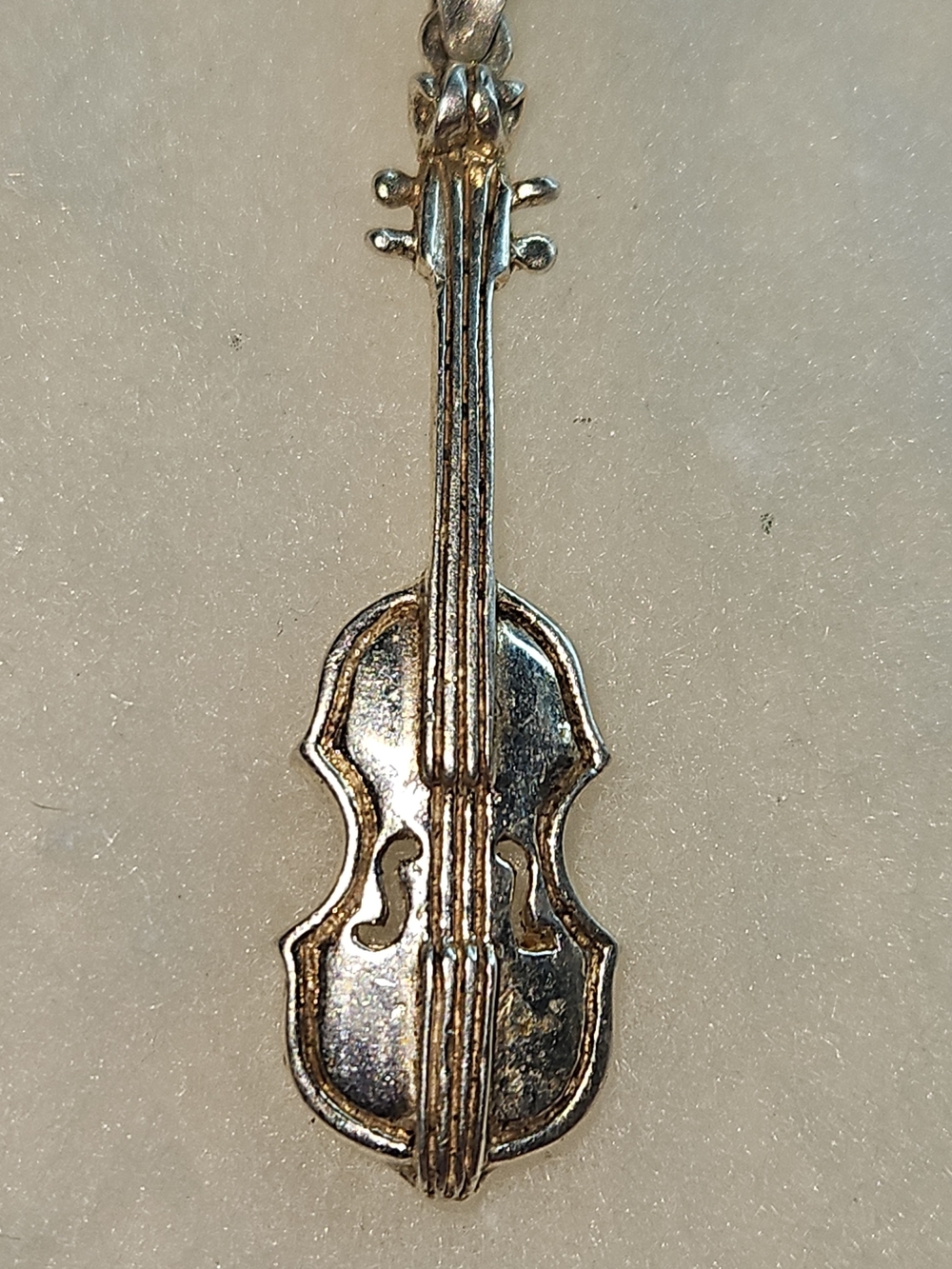 Vintage Taxco Mexico Sterling Silver Violin Pendant Charm
